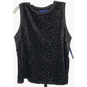 NEW Women's Apt 9 Sleeveless Blouse Size XL Black Velvet Burnout‎ leopard spots